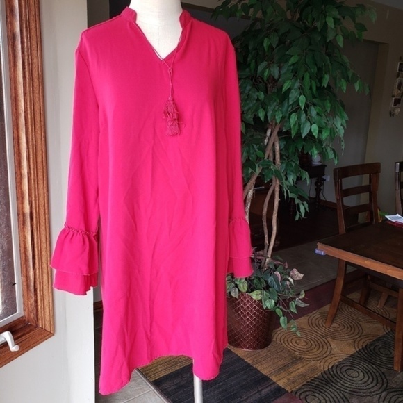 Tacera Dresses & Skirts - Tacera Ruffle Sleeve Tassel Tie V-Neck Dress Red M